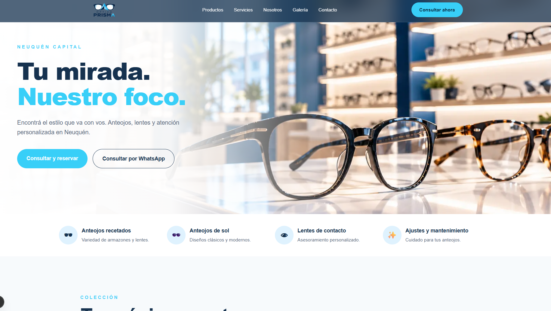 Vista previa de la web de Óptica Prisma